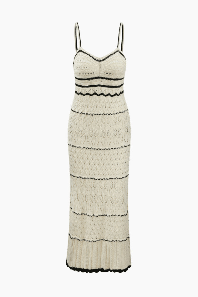Coquette Aesthetic Stripe Openwork Knit Midi Dress Coquette Aesthetic Stripe Openwork Knit Midi Dress