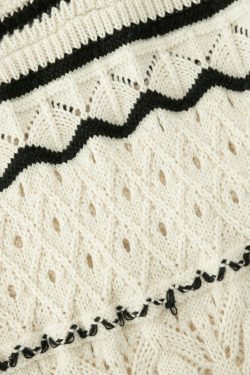 Coquette Aesthetic Stripe Openwork Knit Midi Dress