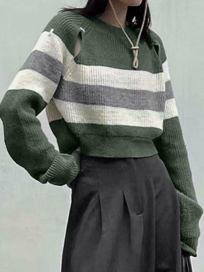 Coquette Aesthetic Stripe Print Cutout Sweater Coquette Aesthetic Stripe Print Cutout Sweater