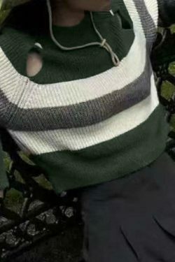 Coquette Aesthetic Stripe Print Cutout Sweater