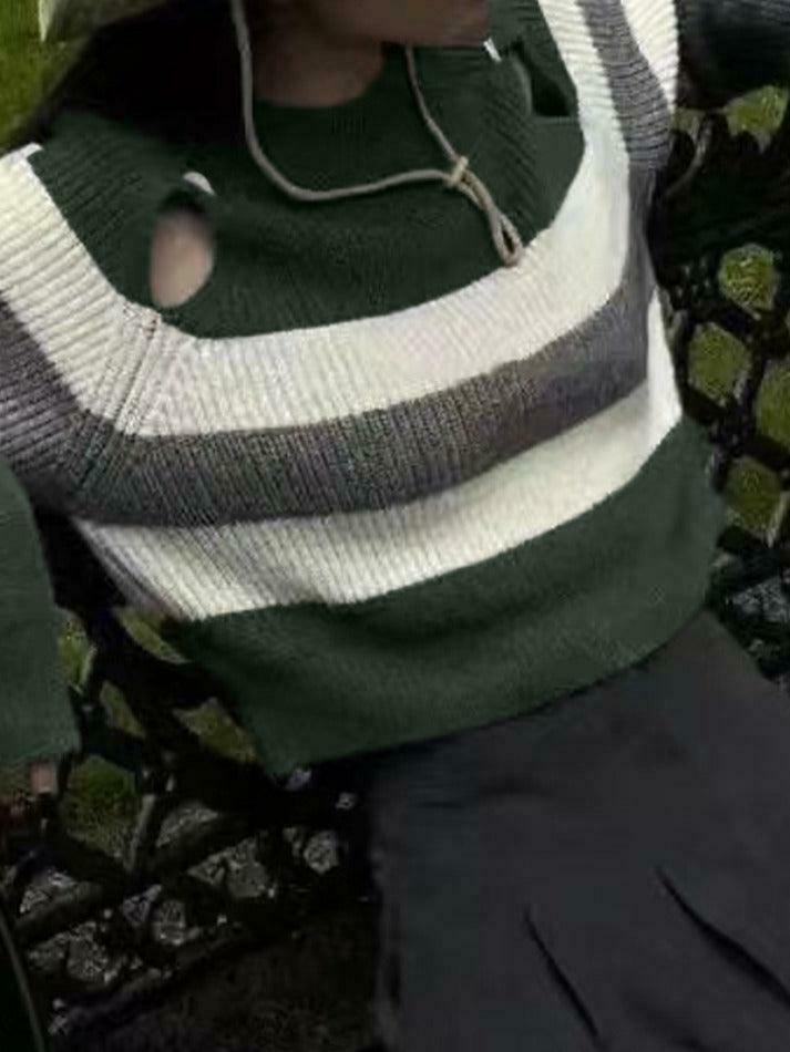 Coquette Aesthetic Stripe Print Cutout Sweater Coquette Aesthetic Stripe Print Cutout Sweater