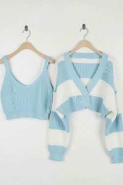 Coquette Aesthetic Stripe Splice Short Knit Cardigan