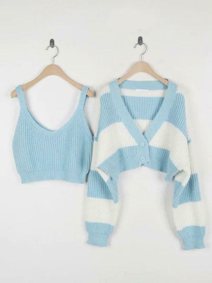 Coquette Aesthetic Stripe Splice Short Knit Cardigan Coquette Aesthetic Stripe Splice Short Knit Cardigan