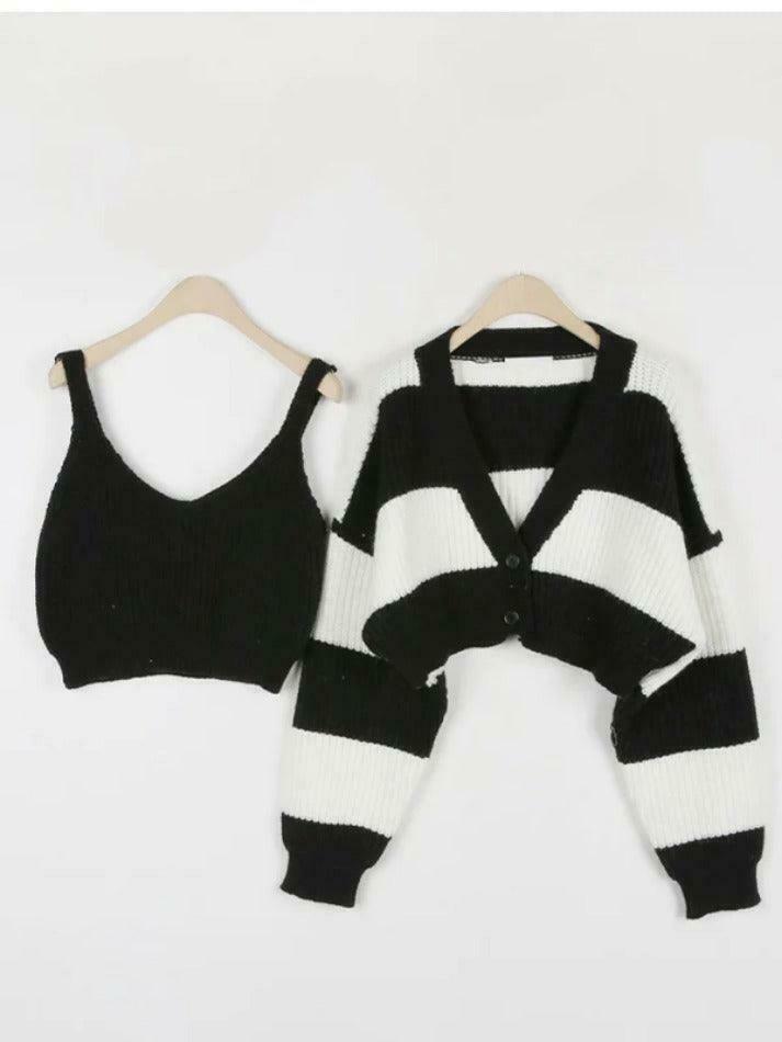 Coquette Aesthetic Stripe Splice Short Knit Cardigan Coquette Aesthetic Stripe Splice Short Knit Cardigan