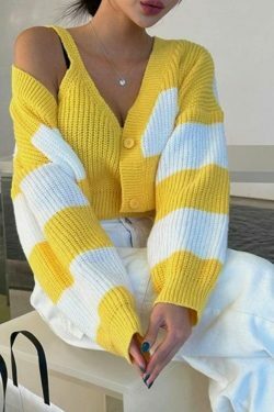 Coquette Aesthetic Stripe Splice Short Knit Cardigan