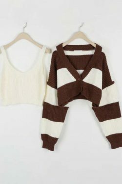 Coquette Aesthetic Stripe Splice Short Knit Cardigan