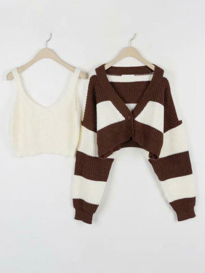 Coquette Aesthetic Stripe Splice Short Knit Cardigan Coquette Aesthetic Stripe Splice Short Knit Cardigan