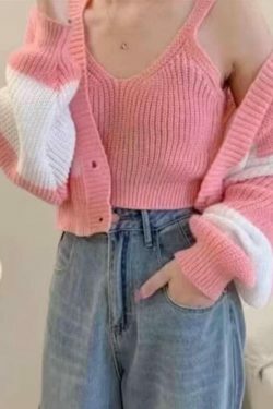 Coquette Aesthetic Stripe Splice Short Knit Cardigan