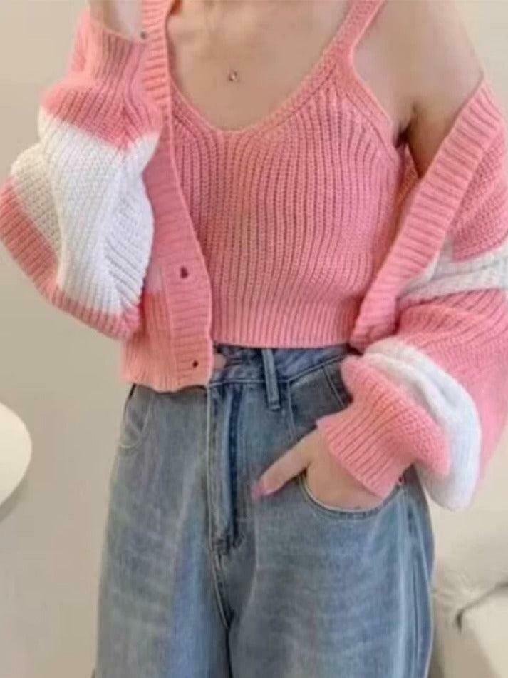 Coquette Aesthetic Stripe Splice Short Knit Cardigan Coquette Aesthetic Stripe Splice Short Knit Cardigan