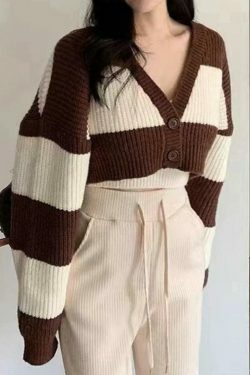 Coquette Aesthetic Stripe Splice Short Knit Cardigan