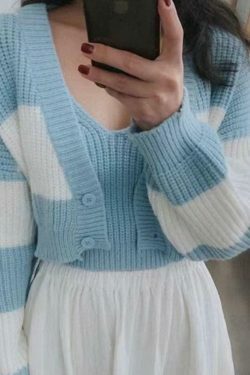 Coquette Aesthetic Stripe Splice Short Knit Cardigan