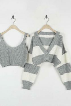 Coquette Aesthetic Stripe Splice Short Knit Cardigan
