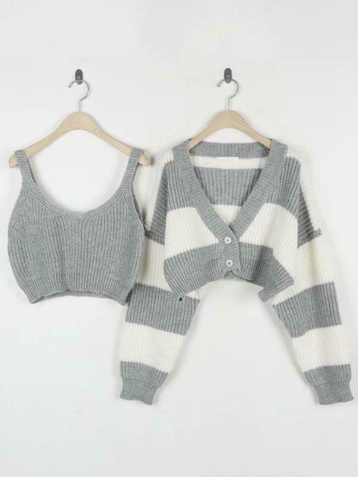 Coquette Aesthetic Stripe Splice Short Knit Cardigan Coquette Aesthetic Stripe Splice Short Knit Cardigan