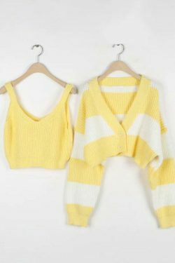 Coquette Aesthetic Stripe Splice Short Knit Cardigan