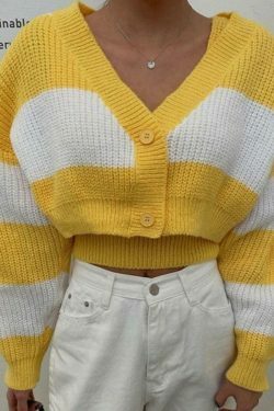 Coquette Aesthetic Stripe Splice Short Knit Cardigan