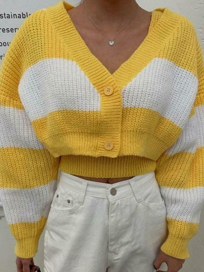 Coquette Aesthetic Stripe Splice Short Knit Cardigan Coquette Aesthetic Stripe Splice Short Knit Cardigan