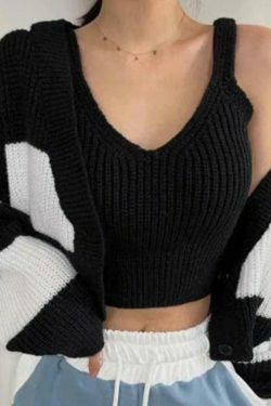 Coquette Aesthetic Stripe Splice Short Knit Cardigan