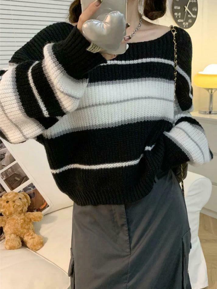 Coquette Aesthetic Stripe Splice Short Sweater - Y2K Fashion Women's Clothing Coquette Aesthetic Stripe Splice Short Sweater - Y2K Fashion Women's Clothing