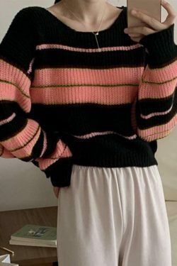 Coquette Aesthetic Stripe Splice Short Sweater - Y2K Fashion Women's Clothing