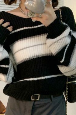 Coquette Aesthetic Stripe Splice Short Sweater - Y2K Fashion Women's Clothing