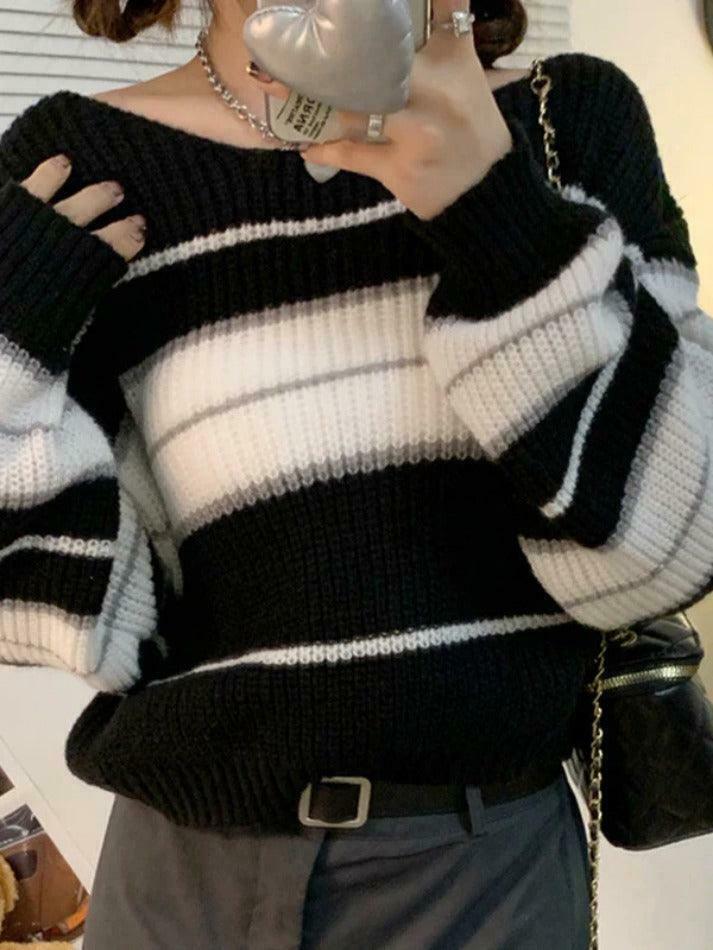 Coquette Aesthetic Stripe Splice Short Sweater - Y2K Fashion Women's Clothing Coquette Aesthetic Stripe Splice Short Sweater - Y2K Fashion Women's Clothing