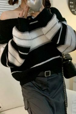 Coquette Aesthetic Stripe Splice Short Sweater - Y2K Fashion Women's Clothing