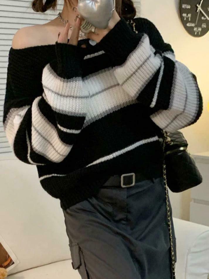 Coquette Aesthetic Stripe Splice Short Sweater - Y2K Fashion Women's Clothing Coquette Aesthetic Stripe Splice Short Sweater - Y2K Fashion Women's Clothing