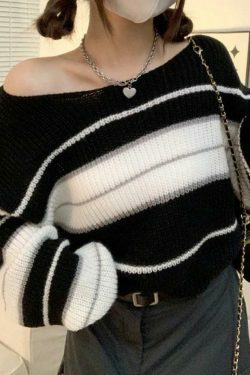 Coquette Aesthetic Stripe Splice Short Sweater - Y2K Fashion Women's Clothing