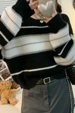 Coquette Aesthetic Stripe Splice Short Sweater - Y2K Fashion Women's Clothing