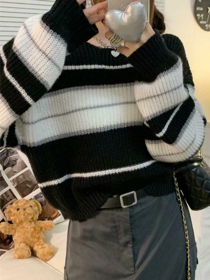 Coquette Aesthetic Stripe Splice Short Sweater - Y2K Fashion Women's Clothing Coquette Aesthetic Stripe Splice Short Sweater - Y2K Fashion Women's Clothing