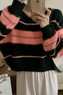 Coquette Aesthetic Stripe Splice Short Sweater - Y2K Fashion Women's Clothing