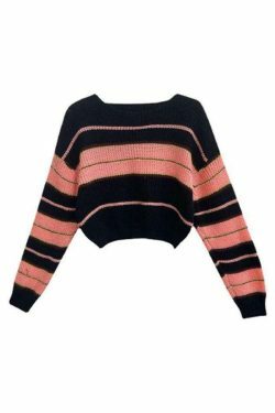 Coquette Aesthetic Stripe Splice Short Sweater - Y2K Fashion Women's Clothing