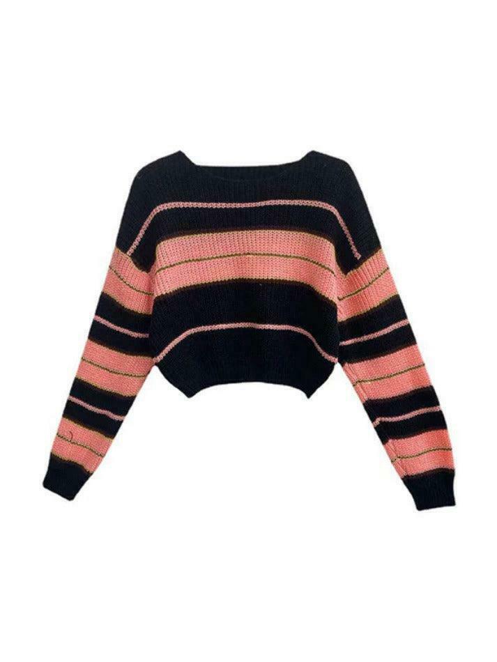 Coquette Aesthetic Stripe Splice Short Sweater - Y2K Fashion Women's Clothing Coquette Aesthetic Stripe Splice Short Sweater - Y2K Fashion Women's Clothing