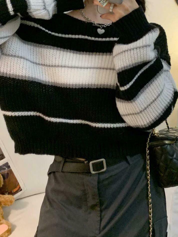 Coquette Aesthetic Stripe Splice Short Sweater - Y2K Fashion Women's Clothing Coquette Aesthetic Stripe Splice Short Sweater - Y2K Fashion Women's Clothing