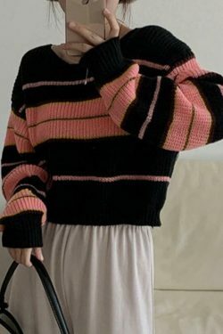 Coquette Aesthetic Stripe Splice Short Sweater - Y2K Fashion Women's Clothing