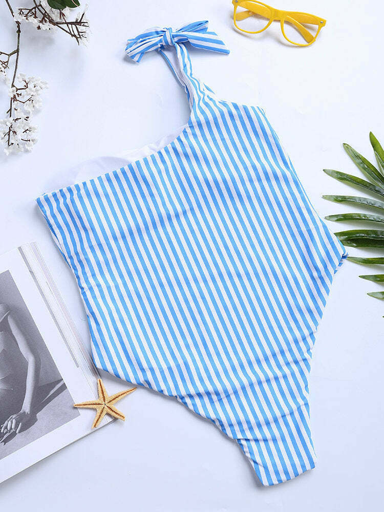 Coquette Aesthetic Stripe String Bowknot Bikini One Piece Swimsuit Coquette Aesthetic Stripe String Bowknot Bikini One Piece Swimsuit