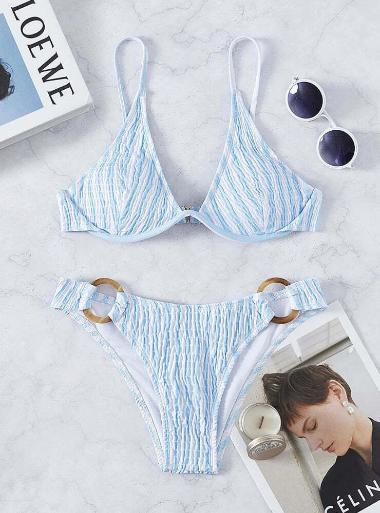 Coquette Aesthetic Striped Cable Steel Bracket Bikini Coquette Aesthetic Striped Cable Steel Bracket Bikini