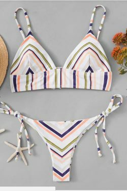 Coquette Aesthetic Striped Cami Tied String Bikini