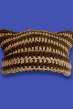 Coquette Aesthetic Striped Knit Hat with Handmade Horn Detail