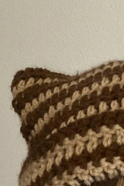 Coquette Aesthetic Striped Knit Hat with Handmade Horn Detail
