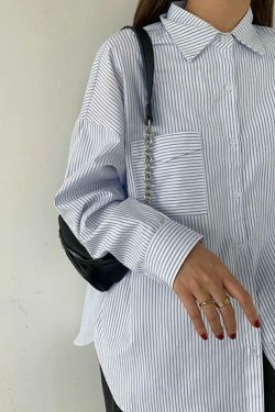 Coquette Aesthetic Striped Long Sleeve Blouse - Y2K Fashion Women's Top