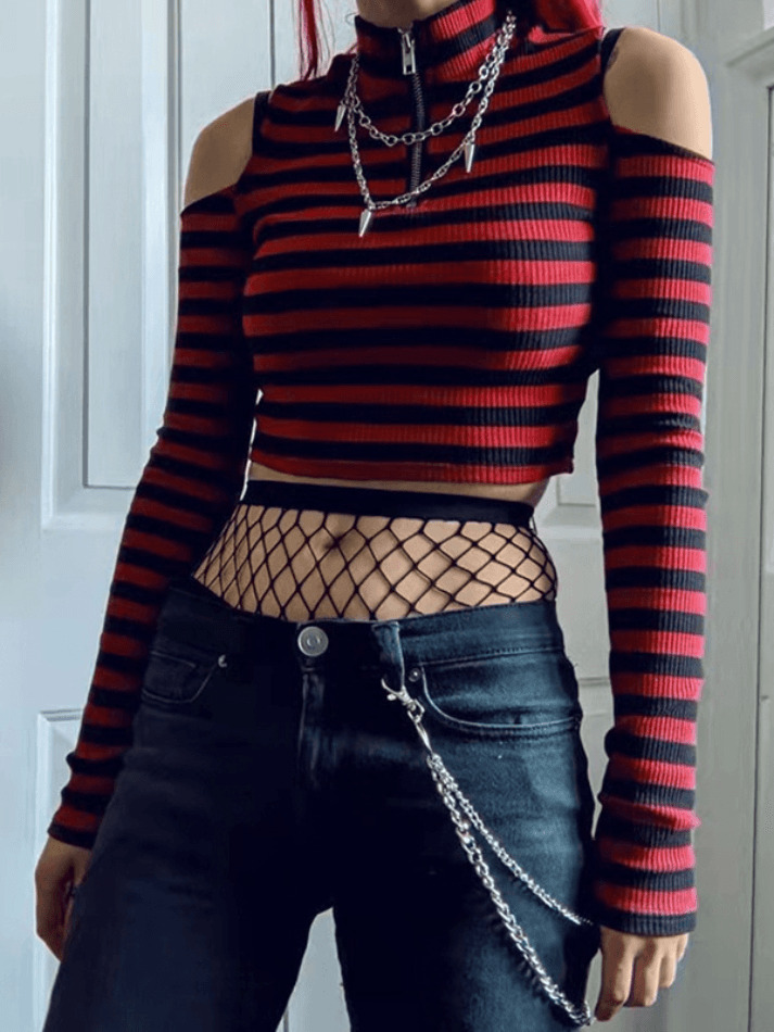 Coquette Aesthetic Striped Long Sleeve Tee - Y2K Fashion Women's Top with Grunge Style