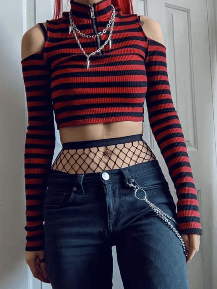 Coquette Aesthetic Striped Long Sleeve Tee - Y2K Fashion Women's Top with Grunge Style