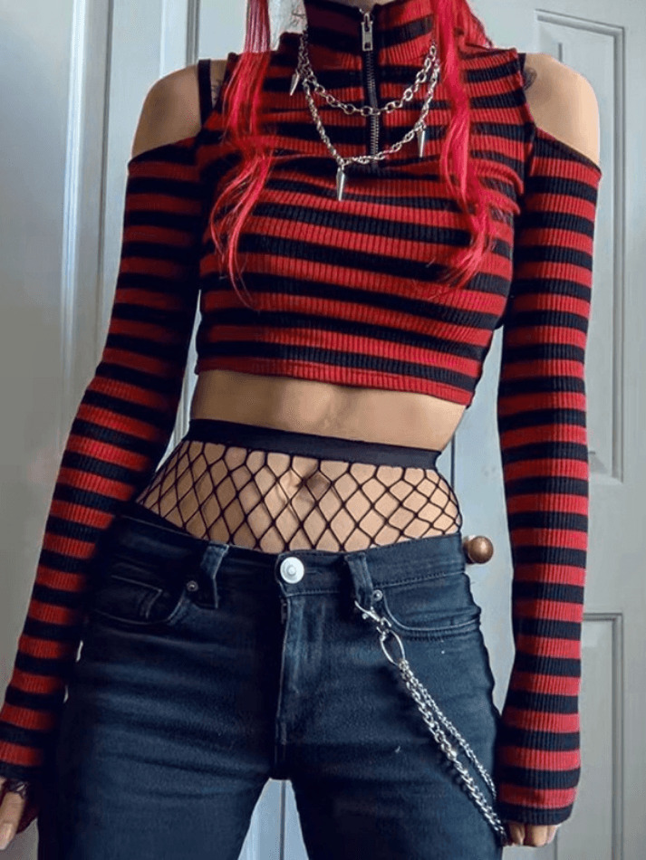 Coquette Aesthetic Striped Long Sleeve Tee - Y2K Fashion Women's Top with Grunge Style