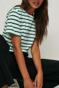 Coquette Aesthetic Striped Loose T-Shirt for Y2K Fashion Enthusiasts