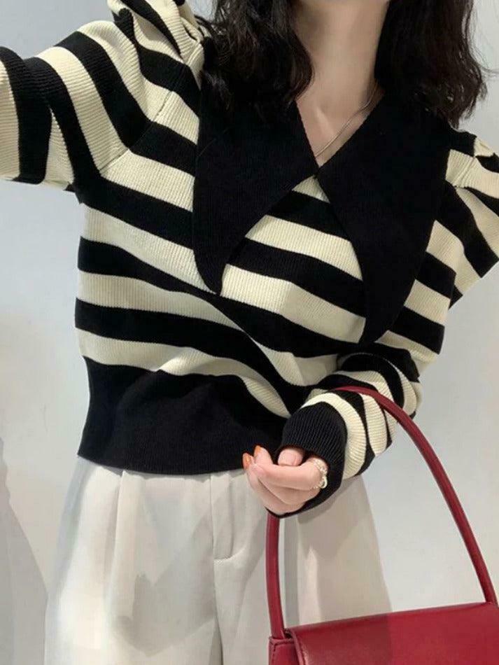 Coquette Aesthetic Striped Puff Sleeve Knit Sweater Coquette Aesthetic Striped Puff Sleeve Knit Sweater