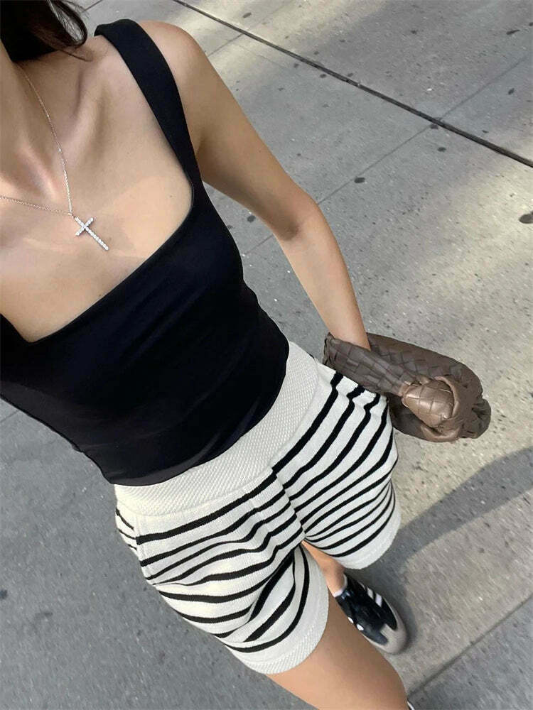 Coquette Aesthetic Striped Shorts Set - Y2K Fashion Outfit Coquette Aesthetic Striped Shorts Set - Y2K Fashion Outfit