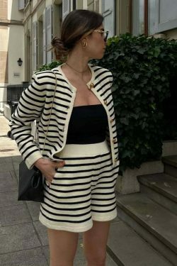 Coquette Aesthetic Striped Shorts Set - Y2K Fashion Outfit