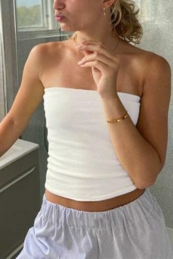 Coquette Aesthetic Striped Slim Bandeau Top in Y2K Fashion Style