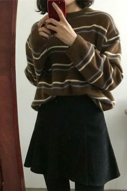 Coquette Aesthetic Striped Sweater for Women - Y2K Fashion with Grunge Style and Pastel Goth Vibes